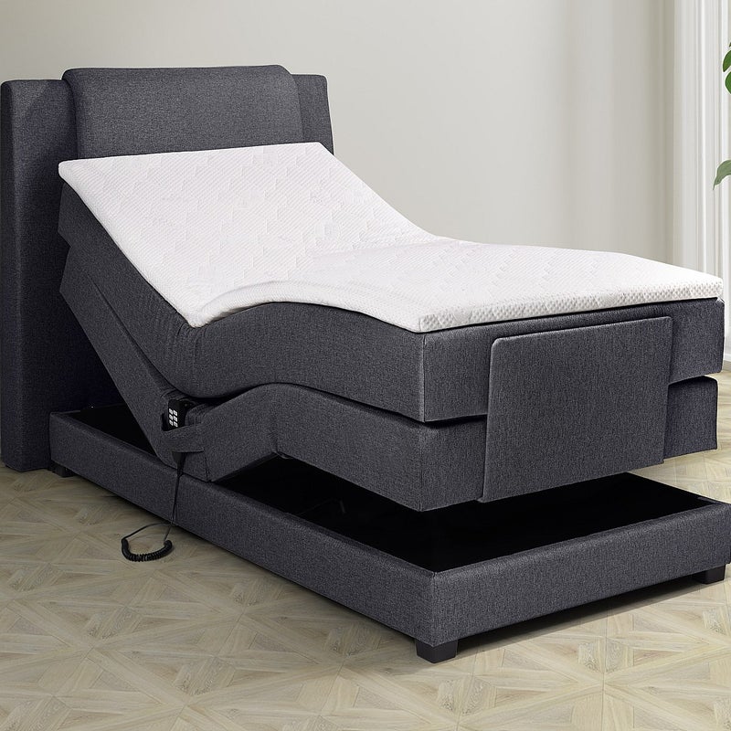 Łóżko kontynentalne: zagłówek łóżka + stelaż z elektryczną funkcją relaksu + materac + nakładka na materac CASTEL marki PALACIO - 100x200cm - Antracy