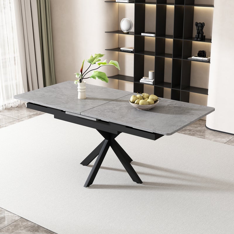 Rozkładany stół jadalny dla 4-6 osób - Dł. 150/180 x Szer. 70 x Wys. 76 cm - Płyta MDF, drewno i metal - Wzór marmuru - Szary