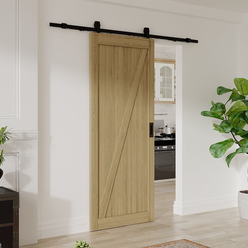 Drzwi przesuwne naścienne z drewna i MDF - Naturalny jasny - wys. 205 x szer. 93 cm - BALERMA