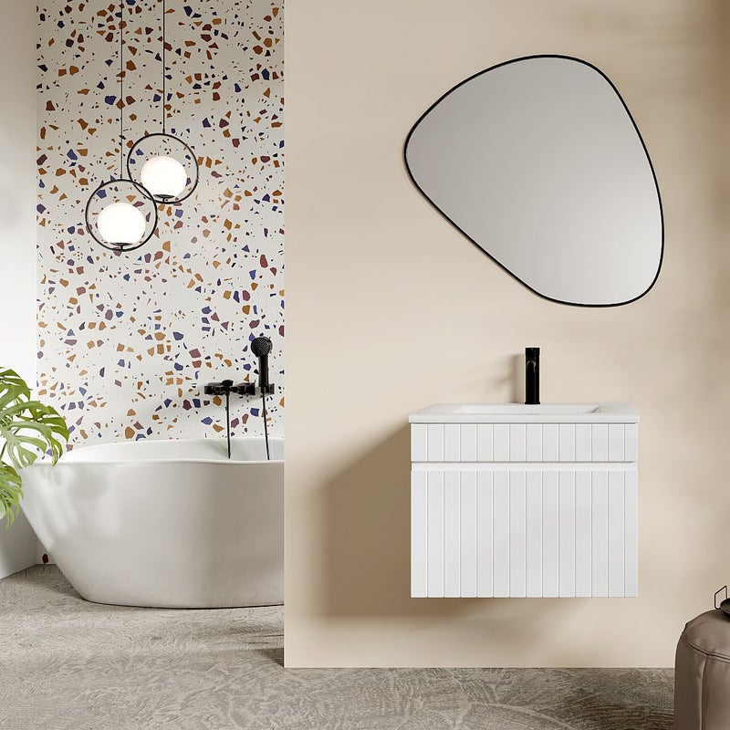 Szafka pod umywalkę wisząca ryflowana biała - 60 cm - SATARA