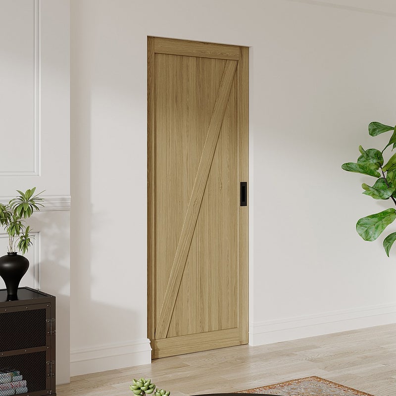 Drzwi przesuwne chowane w ścianie z drewna i MDF - Naturalny jasny - wys. 205 x szer. 93 cm - BALERMA