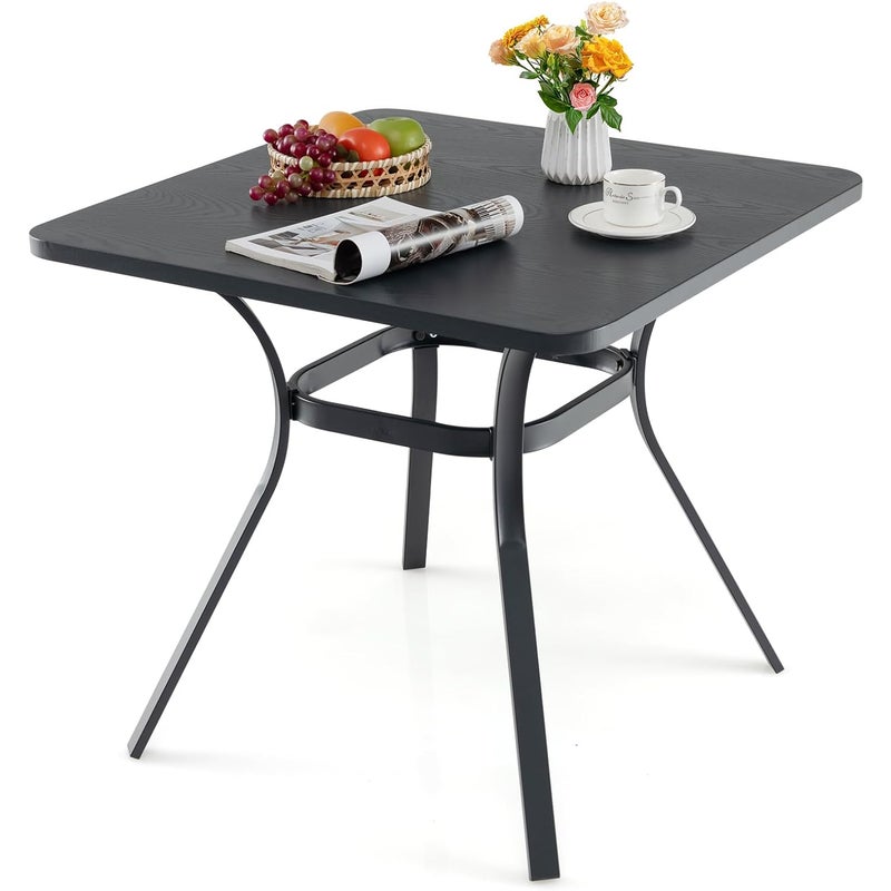 Stół do Jadalni dla 4 Osób, Metalowy Stół Ogrodowy Pokryty Proszkową Powłoką, Blat o Fakturze Przypominającej Drewno, Kolor Szary