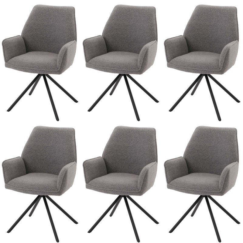 Zestaw 6 krzeseł do jadalni HWC-G67, podłokietnik krzesła kuchennego, pozycja obrotowa automatyczna, tkanina bouclé Oeko-Tex MVG ~ jasnoszary