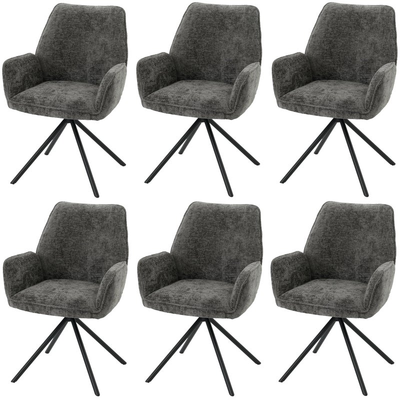 Zestaw 6 krzeseł do jadalni HWC-G67, krzesło kuchenne Krzesło z podłokietnikiem, pozycja obrotowa automatyczna, szenil Oeko-Tex MVG ~ ciemnoszary