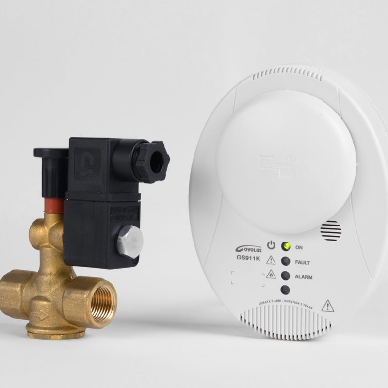 Detektor gazu LPG GS911K z zaworem elektromagnetycznym normalnie zamkniętym NC 1/2' DIN 15 230V 500 mbar