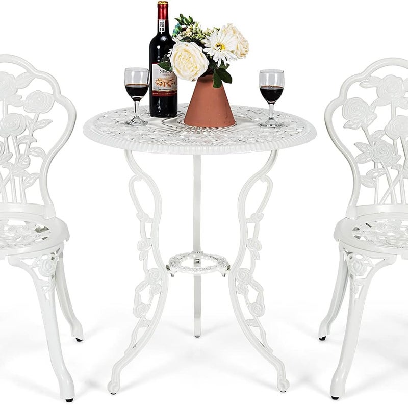 Zestaw Ogrodowy Składający się z 3 Elementów, Wykonany z Odlewu Aluminiowego, Zawierający 2 Krzesła i 1 Okrągły Stół oraz Taras (Biały)
