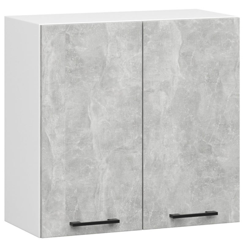 Szafka kuchenna wisząca: 2 drzwi, 2 półki, kolor biały beton, szerokość: 60 cm, wysokość: 58 cm, głębokość: 30 cm.
