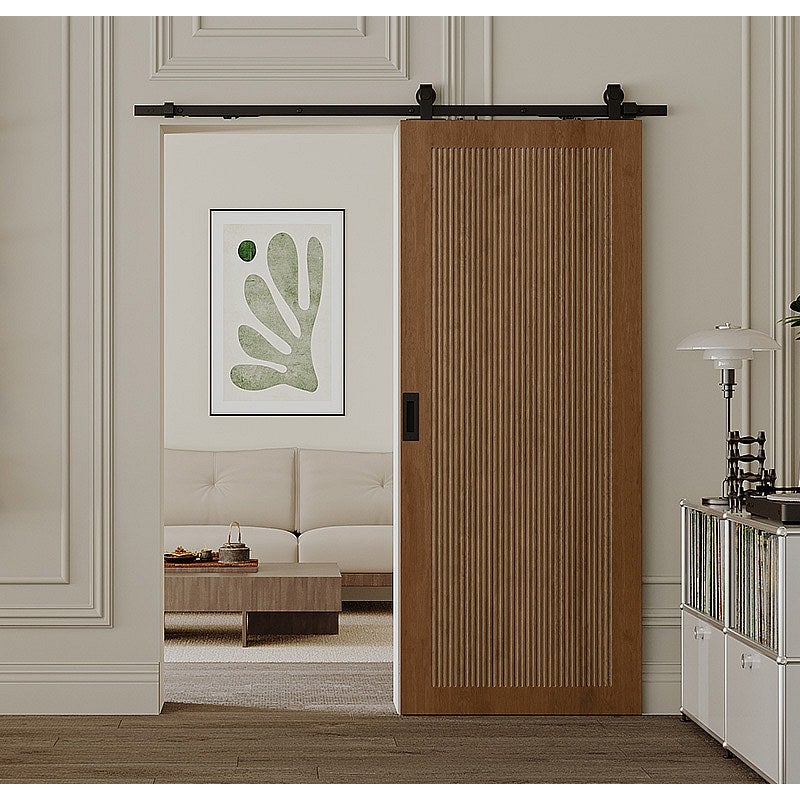 Drzwi przesuwne naścienne z MDF i drewna naturalny ciemny - wys. 205 x szer. 93 cm - SANDORA