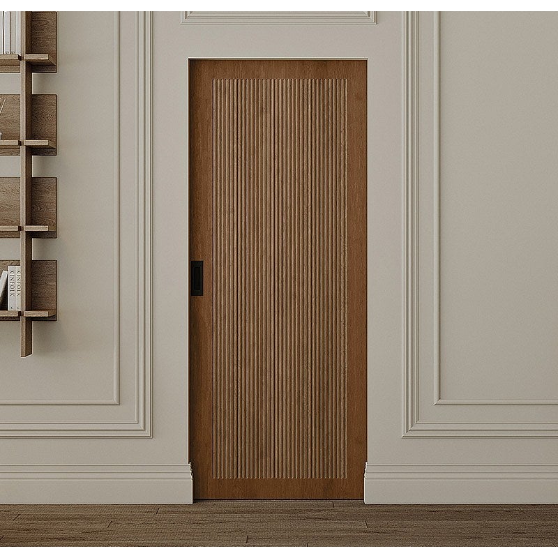 Drzwi przesuwne chowane w ścianie z MDF i drewna naturalny ciemny - wys. 205 x szer. 63 cm - SANDORA