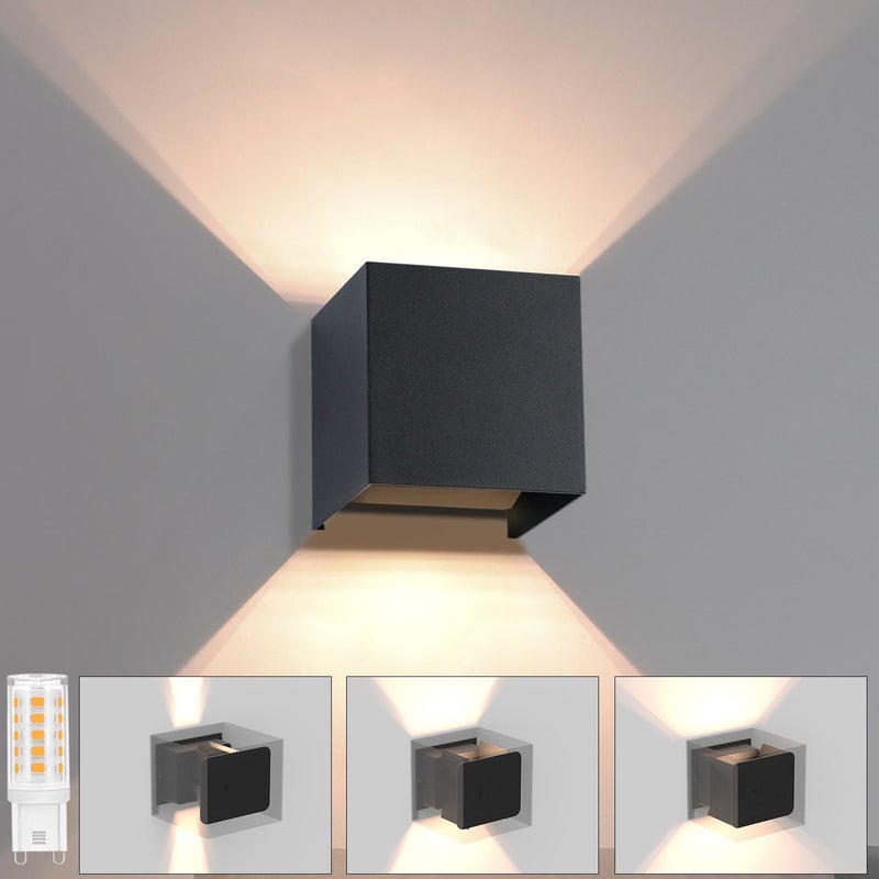 NETTLIFE Czarny kinkiet zewnętrzny LED, góra, dół, IP65, 3000K, do klatek schodowych