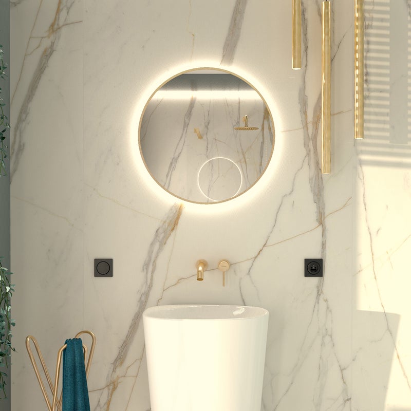 ROUND LINE LED okrągłe lustro w złotej ramie 60 cm