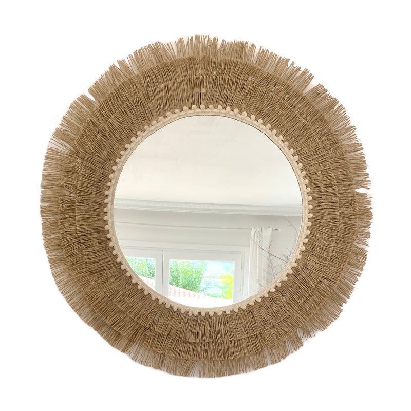 Okrągłe lustro z frędzlami z juty - JUTE BALLS III Ø całkowita 100 cm