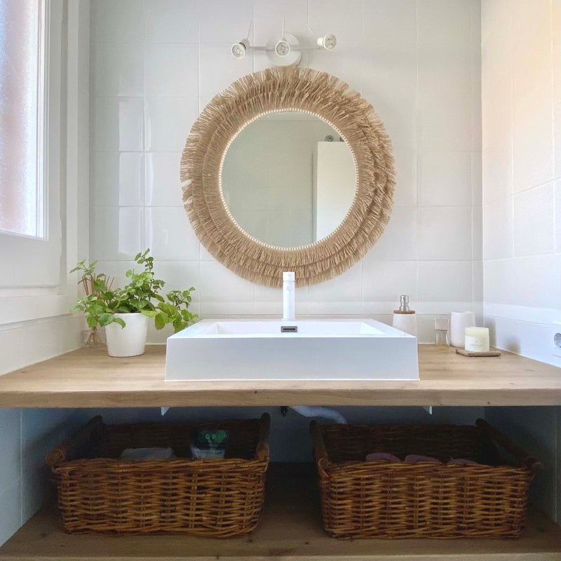 Okrągłe lustro z frędzlami z juty - JUTE III Ø całkowita 100 cm