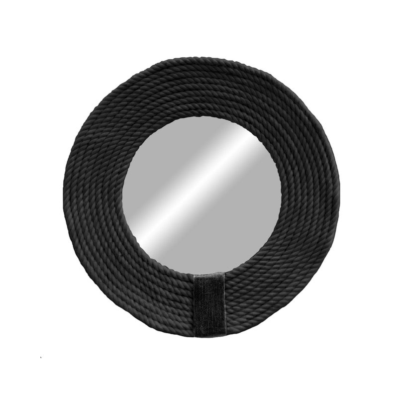 Okrągłe lustro ścienne z linką - MIRROR CORD czarne Ø całkowita 100 cm
