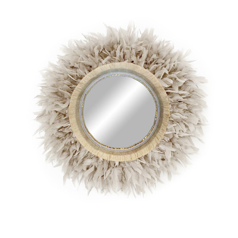 Okrągłe lustro z piórami – MIRROR BRILLI BRILLI beżowe Ø całkowita 100 cm