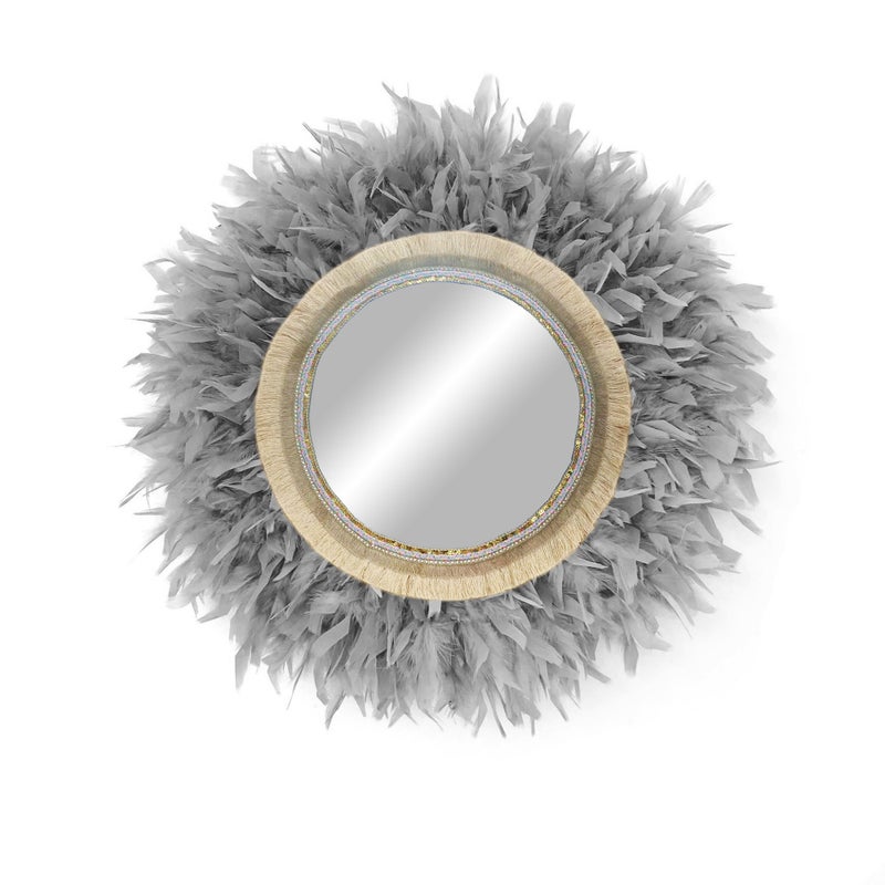 Okrągłe lustro z piórami – MIRROR BRILLI BRILLI szare Ø całkowita 70 cm