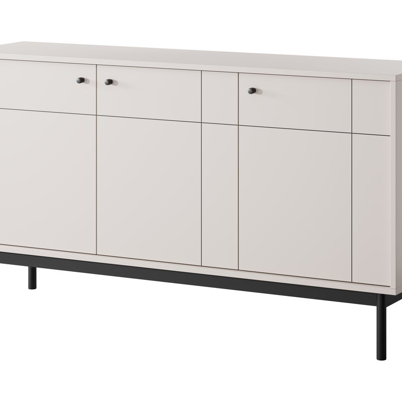 Komoda: 3 drzwi, 6 półek, kaszmir, czarne nogi, 153,5 x 83,5 x 39 cm