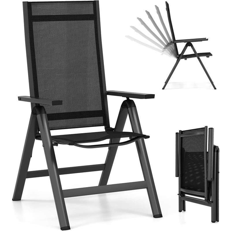 Krzesło ogrodowe, aluminiowe, odporne na warunki atmosferyczne, składane krzesło z 7-stopniową regulacją oparcia, składane krzesło balkonowe