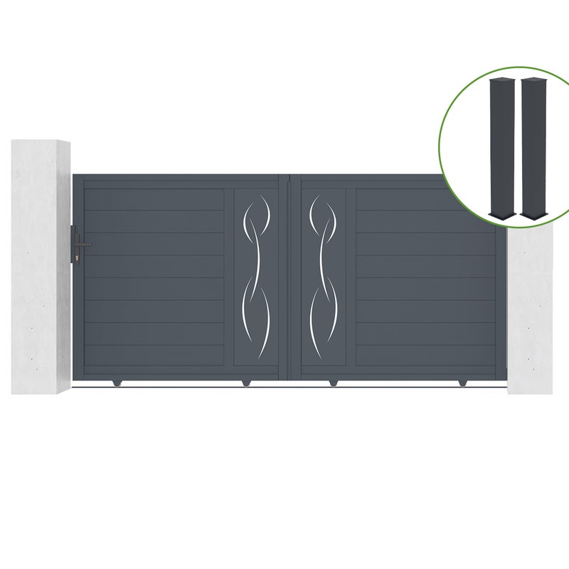 Brama przesuwna 3m NEVIS wys. 140cm aluminium szare + 2 słupki 20x20cm wys. 166c