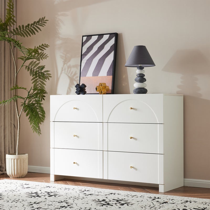 Komoda z 6 szufladami do salonu i sypialni - 120 x 40 x 82 cm - płyta wiórowa - kolor biały