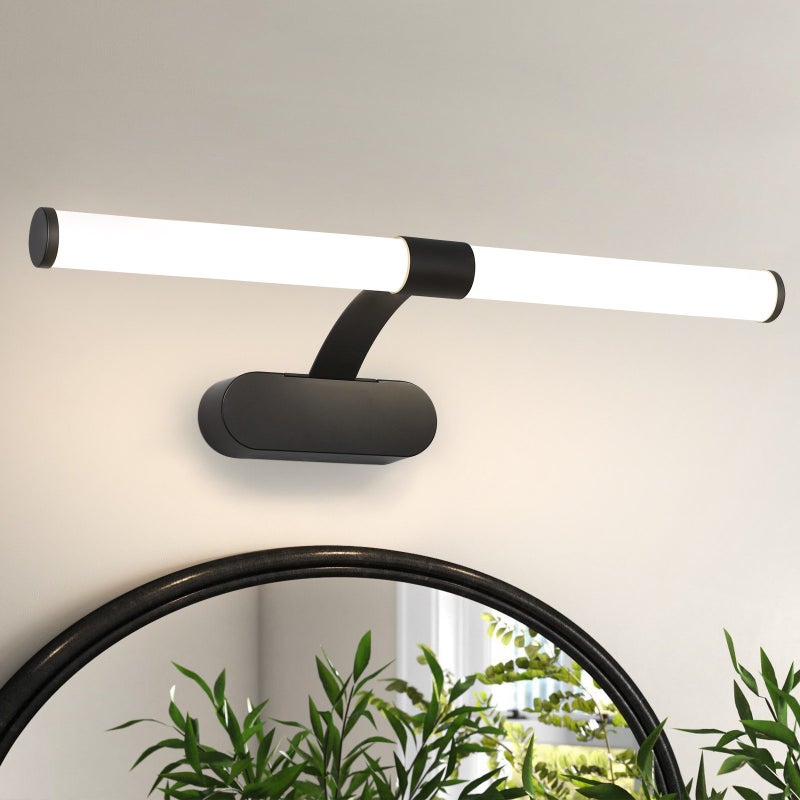 NETTLIFE Kinkiet łazienkowy LED, lampa lustrzana LED 4000K neutralna biel, IP44, 8W, 60CM - czarny nowoczesny wodoodporny kinkiet kinkiet