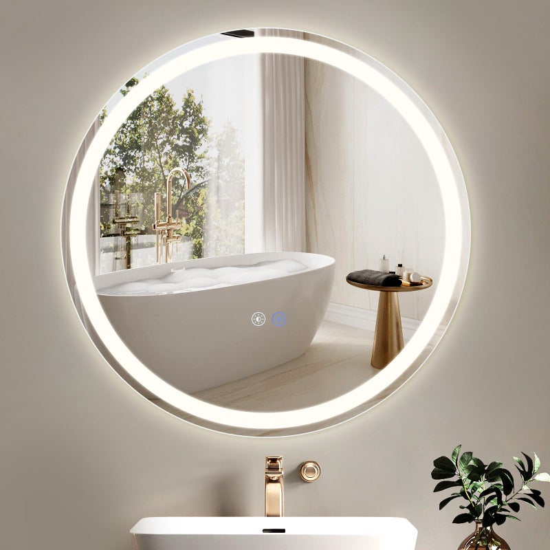 NETTLIFE Lustro łazienkowe podświetlane - okrągłe 60 cm LED, montowane na ścianie, przełącznik dotykowy, przeciwmgielne, IP44, regulowane 3000K-6500K