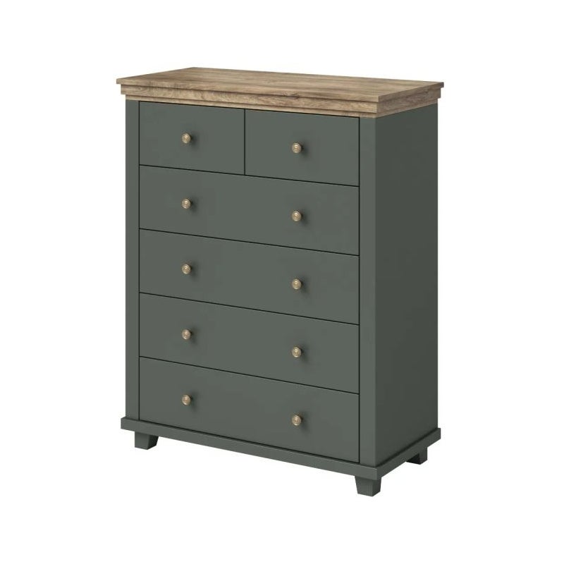 Komoda wysoka EVORA 6S 90cm zielona mat/dąb lefkas z szufladami