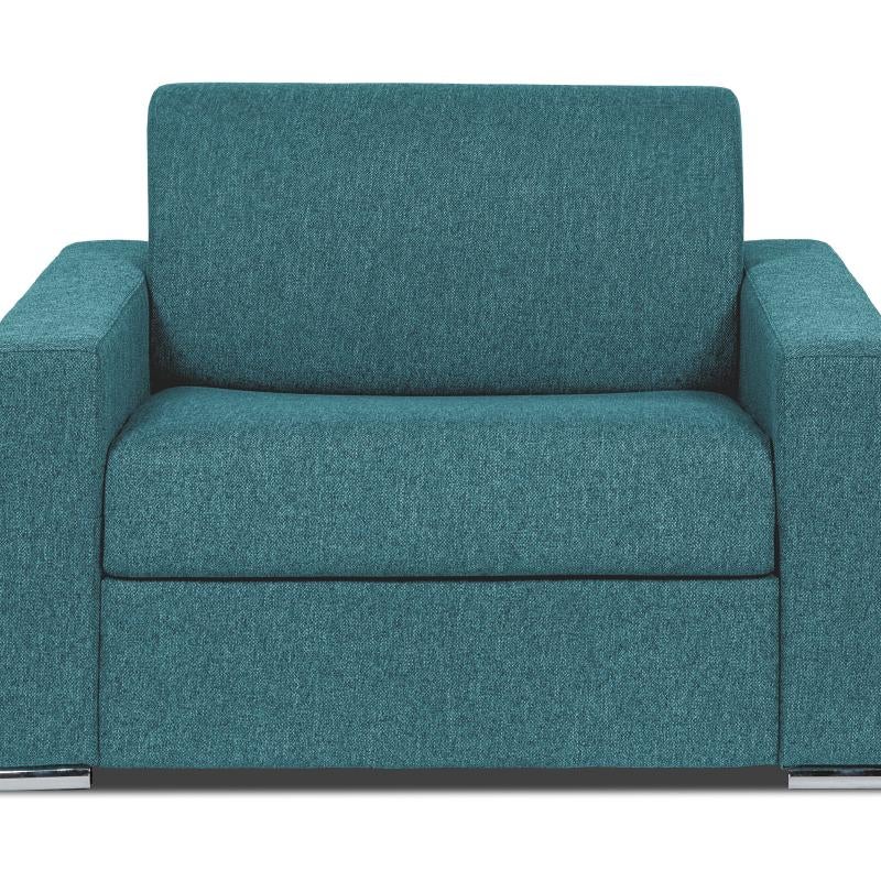 Fotel rozkładany typu express z niebieską tapicerką - Miejsce do spania 70 cm - Materac 14 cm - CALITO