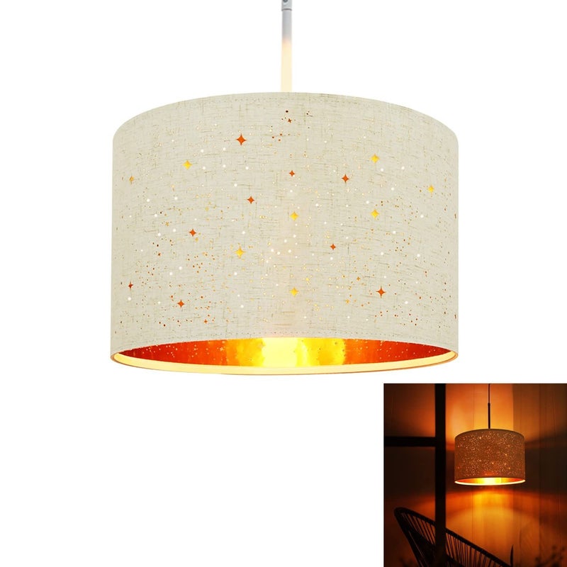 ZMH Lampa wisząca z białego metalu żyrandol średnica 38cm E27 nowoczesna z abażurem z tkaniny z podstawą w kształcie gwiazdy odpowiednia bez żarówki
