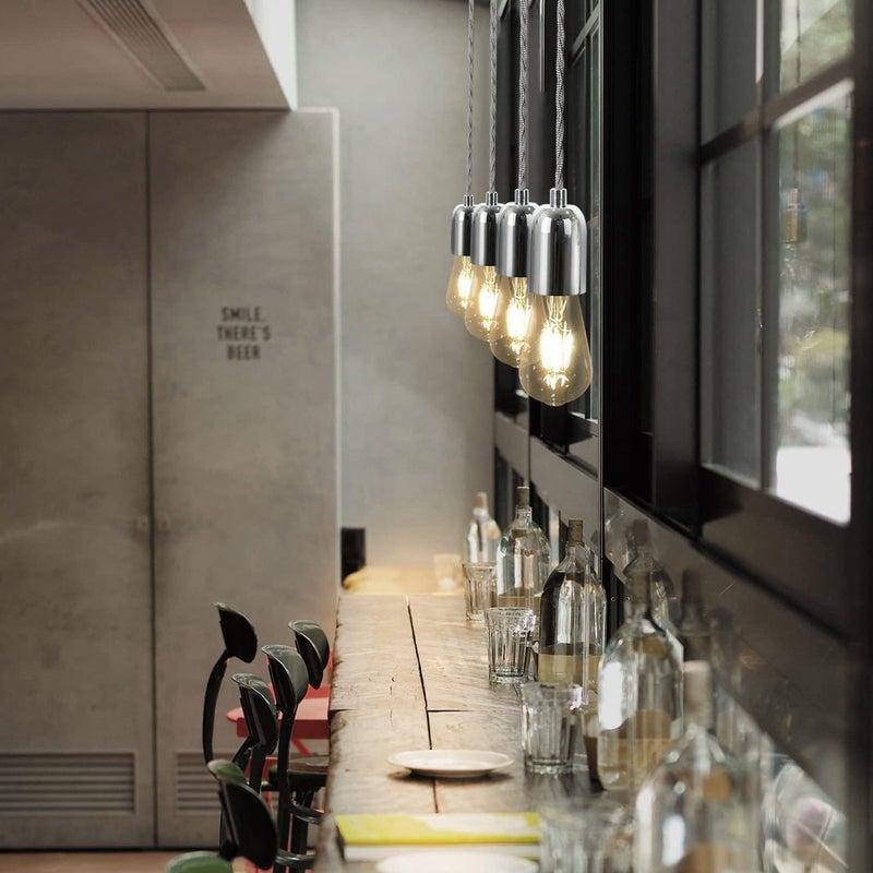 ZMH Żyrandol wiszący w kolorze srebrnym metalowy średnica 10 centymetrów podstawa E27 kabel Edison w stylu retro industrialnym