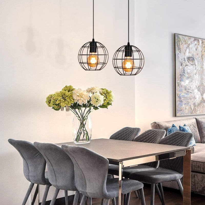 ZMH Czarny żyrandol retro wiszący E27 kulisty metal industrialny max.40W