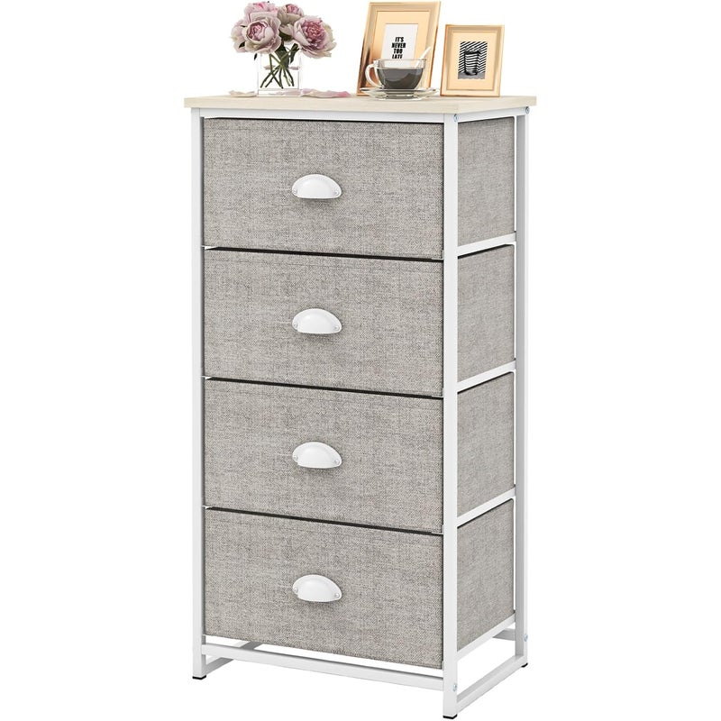 Komoda z 4 szufladami, komoda z materiału z metalowym stelażem i blatem stołu, komoda do przechowywania do sypialni, salonu, 45 x 30 x 94 cm