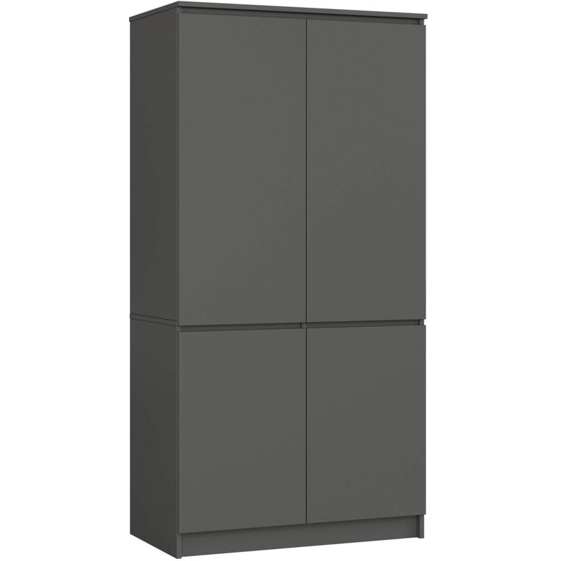 Szafa: 4 drzwi, 4 półki, kolor grafitowy, szerokość: 90 cm, wysokość: 180 cm, głębokość: 51 cm