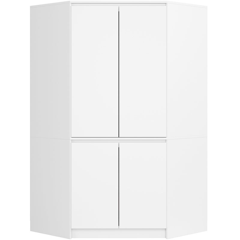 Szafa narożna: 4 drzwi, 6 półek, kolor biały, szerokość: 100 cm, wysokość: 180 cm, głębokość: 50 cm