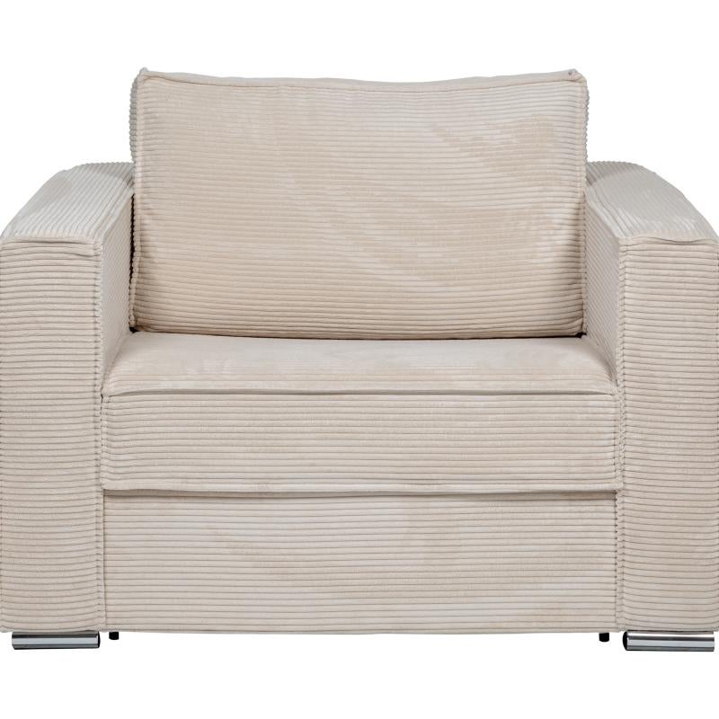 Fotel rozkładany typu express z beżowego sztruksu - Miejsce do spania 70 cm - Materac 14 cm - LORETO