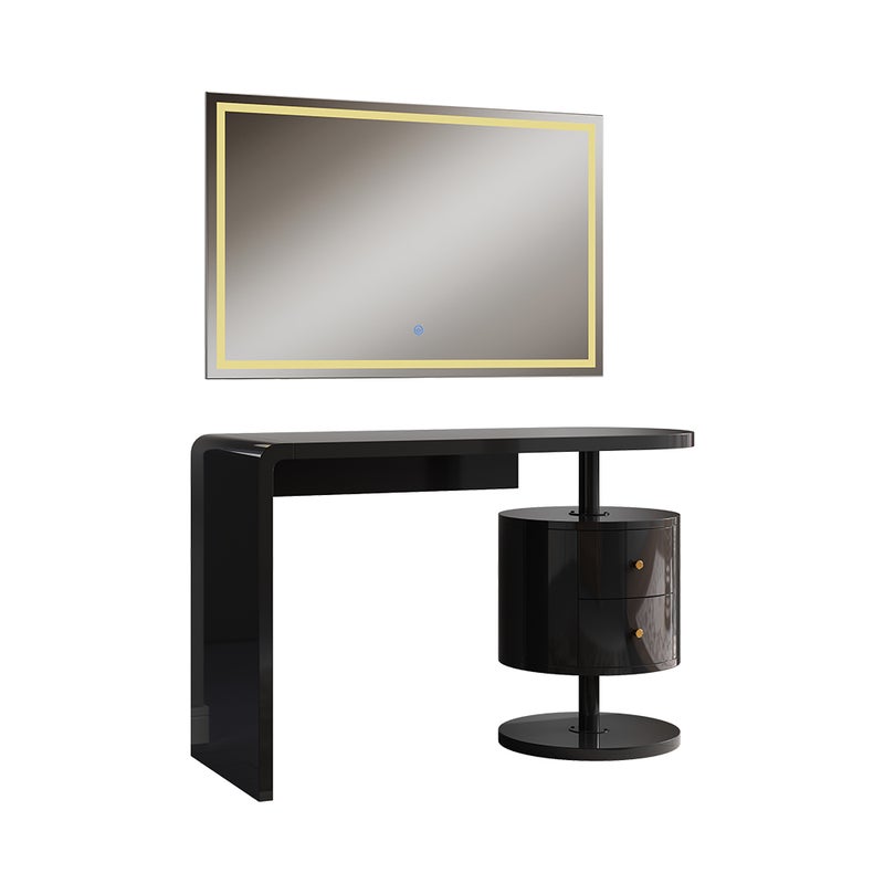 Vicco Stół toaletowy Lara, Czarny wysoki połysk, 120 cm z lusterkiem LED