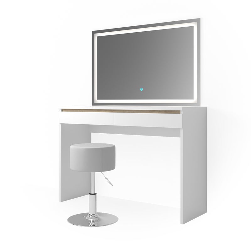 Vicco Stół o jamierze Emma, Biały, 120 cm z lustrem LED i stołkiem