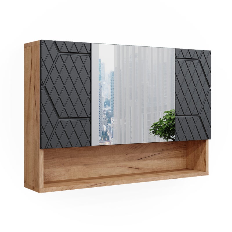 Vicco Szafka z lustrem w łazience Irma, Antracyt o strukturze plastra miodu, 80.1 x 55 cm