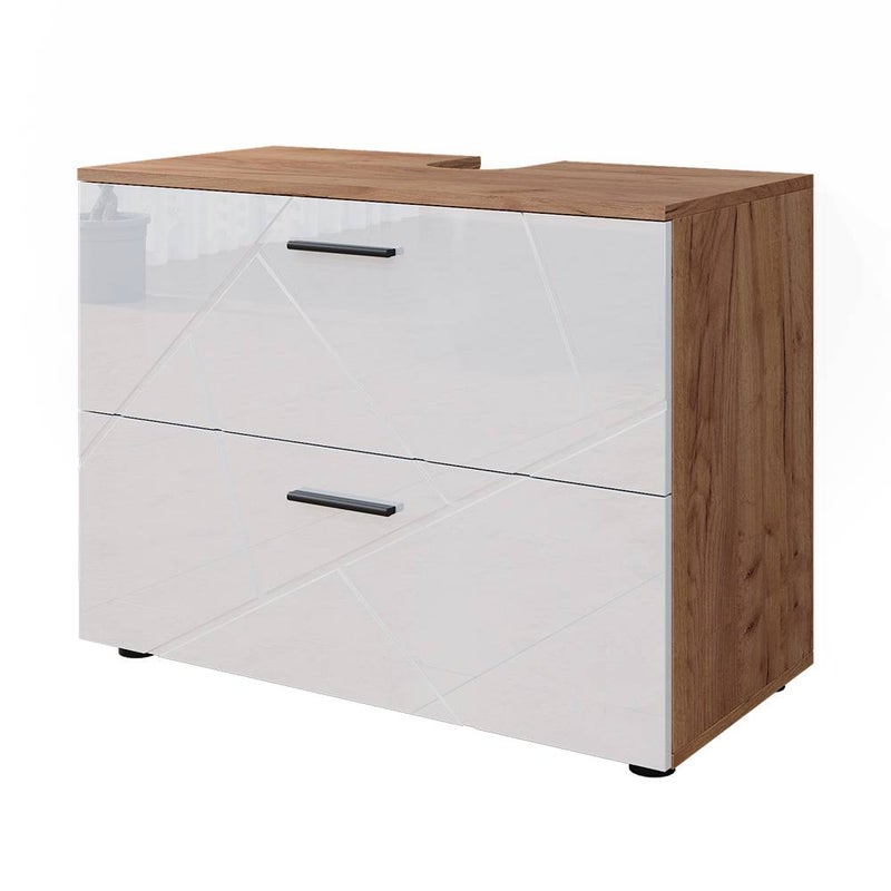 Vicco Szafka pod umywalkę Irma, Biały wysoki połysk/złoty dąb power, 80 x 58.6 cm