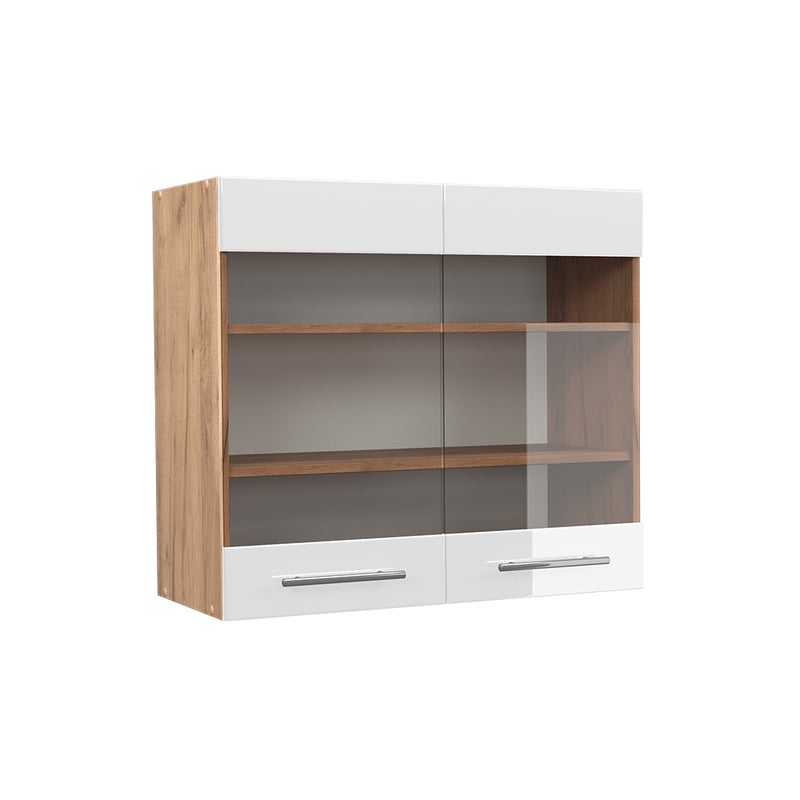 Vicco Szklana szafka kuchenna Fame-Line, Biały wysoki połysk, 80 cm