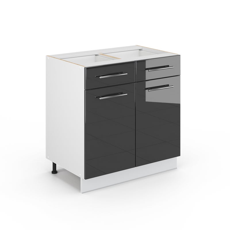 Vicco Szafka dolna do kuchni Fame-Line, Antracyt wysoki połysk, 80 cm z szufladą, bez blatu roboczego