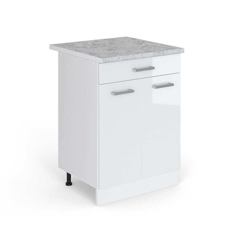 Vicco Szafka dolna do kuchni R-Line, Biały wysoki połysk, 60 cm z szufladą BR Marmur
