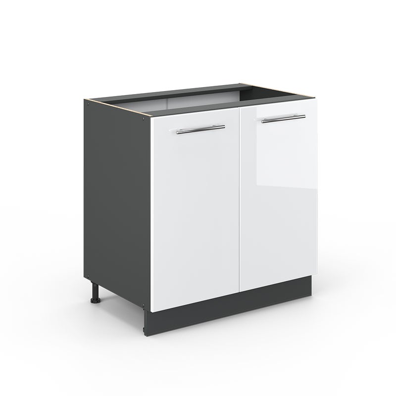 Vicco Szafka pod zlew Fame-Line, Biały wysoki połysk, 80 cm z półką, bez blatu roboczego