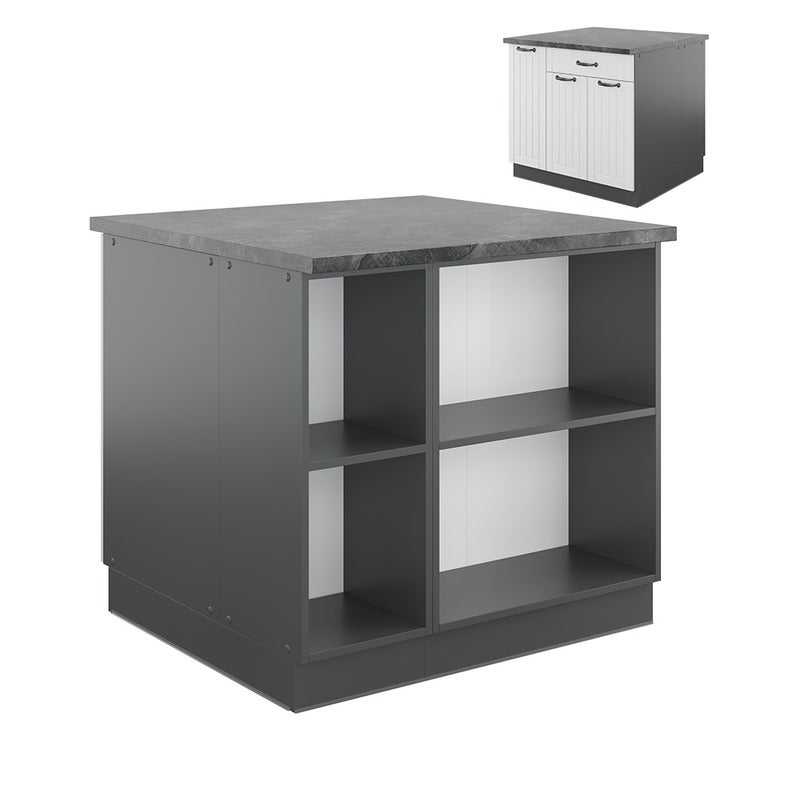 Vicco Wyspa kuchenna Fame-Line, Biały dworek/antracyt, 90 cm z szufladą, bez blatu roboczego