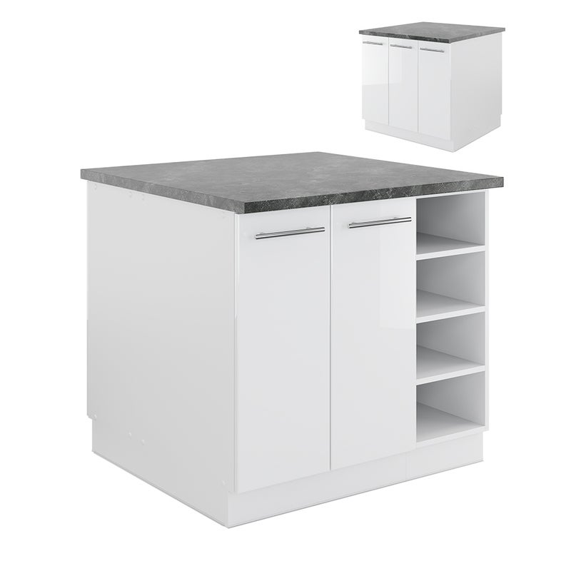 Vicco Wyspa kuchenna Fame-Line, Biały wysoki połysk/biały, 90 cm bez blatu roboczego