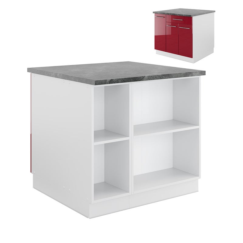 Vicco Wyspa kuchenna Fame-Line, Bordowy wysoki połysk/biały, 90 cm z szufladą, bez blatu roboczego