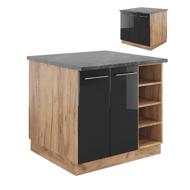 Vicco Wyspa kuchenna Fame-Line, Antracytowy wysoki połysk/złoty dąb power, 90 cm bez blatu roboczego