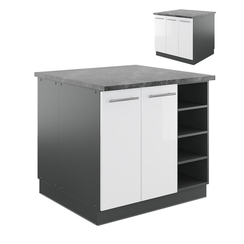 Vicco Wyspa kuchenna Fame-Line, Biały wysoki połysk/antracyt, 90 cm bez blatu roboczego