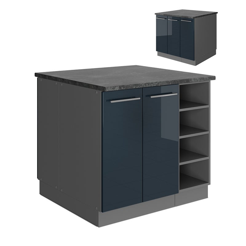 Vicco Wyspa kuchenna Fame-Line, Ciemnoniebieski wysoki połysk/antracyt, 90 cm bez blatu roboczego