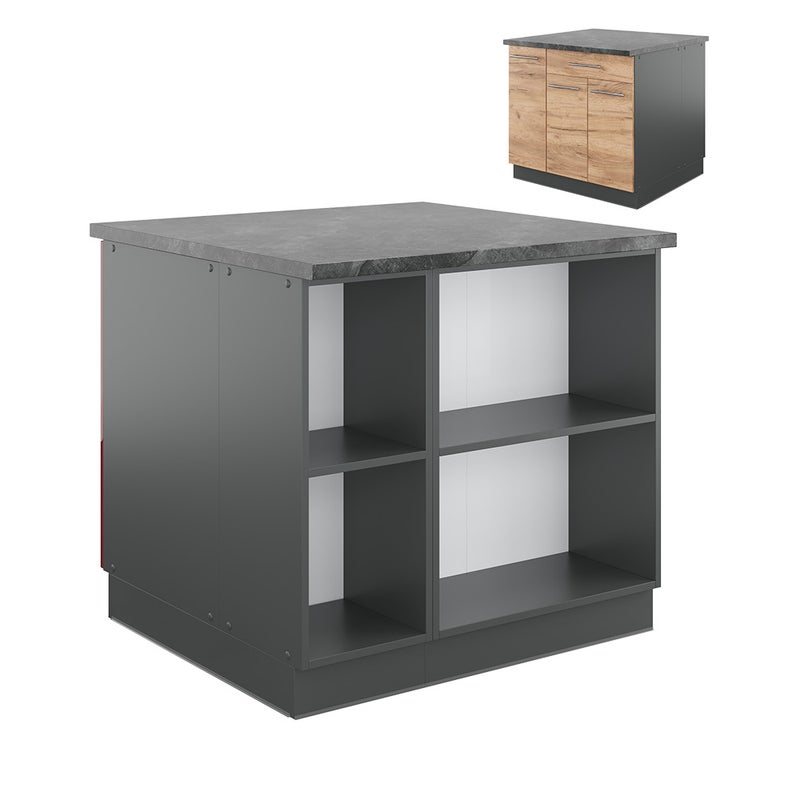 Vicco Wyspa kuchenna Fame-Line, Złoty dąb power/antracyt, 90 cm z szufladą, bez blatu roboczego